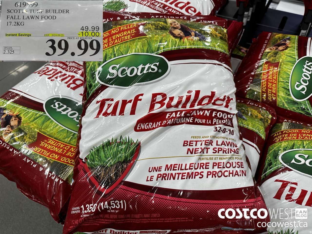 619899 SCOTTS TURF BUILDER FALL LAWN FOOD 17.2 KG ($10.00 INSTANT SAVINGS EXPIRES ON 2024-09-22) $39.99