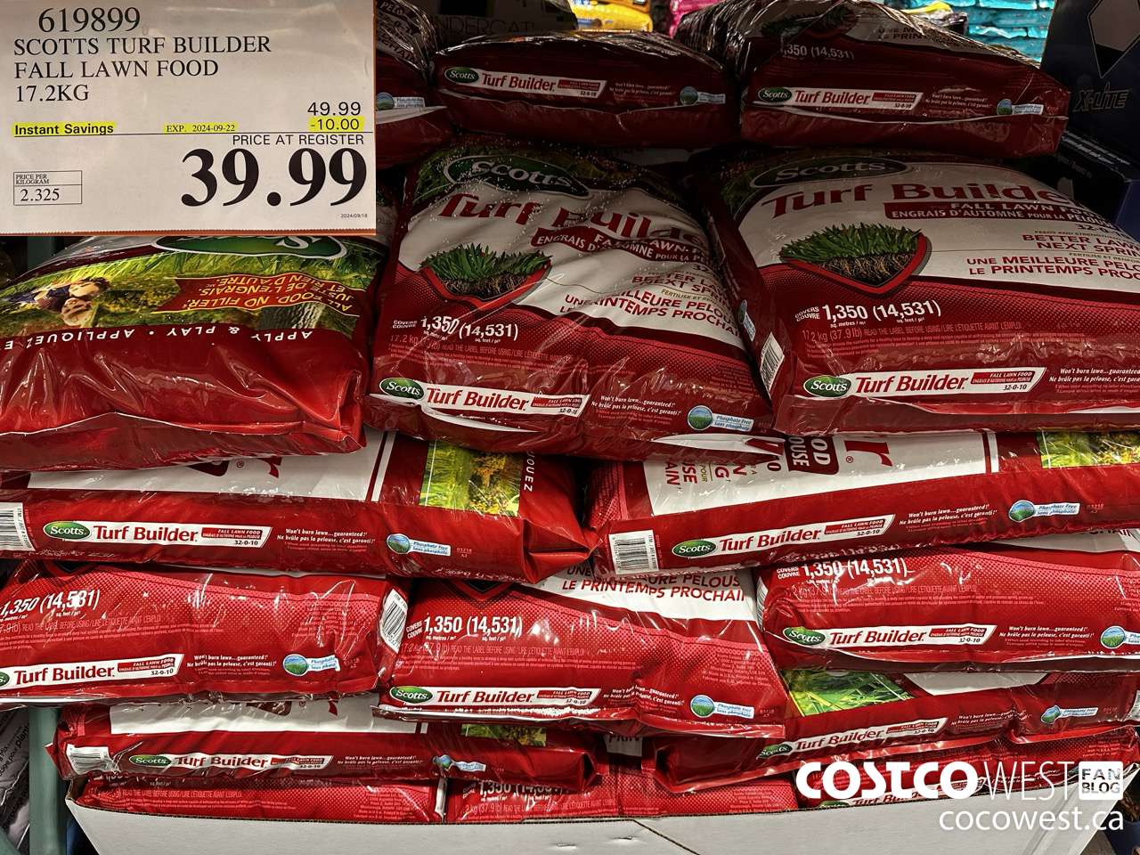619899 SCOTTS TURF BUILDER FALL LAWN FOOD 17.2 KG ($10.00 INSTANT SAVINGS EXPIRES ON 2024-09-22) $39.99