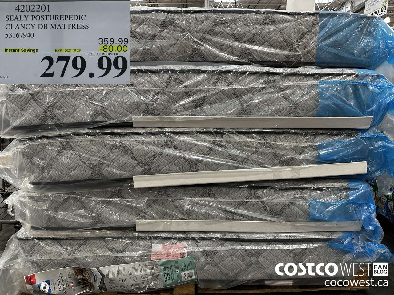 4202201 SEALY POSTUREPEDIC CLANCY DB MATTRESS 53167940 ($80.00 INSTANT SAVINGS EXPIRES ON 2024-09-29) $279.99