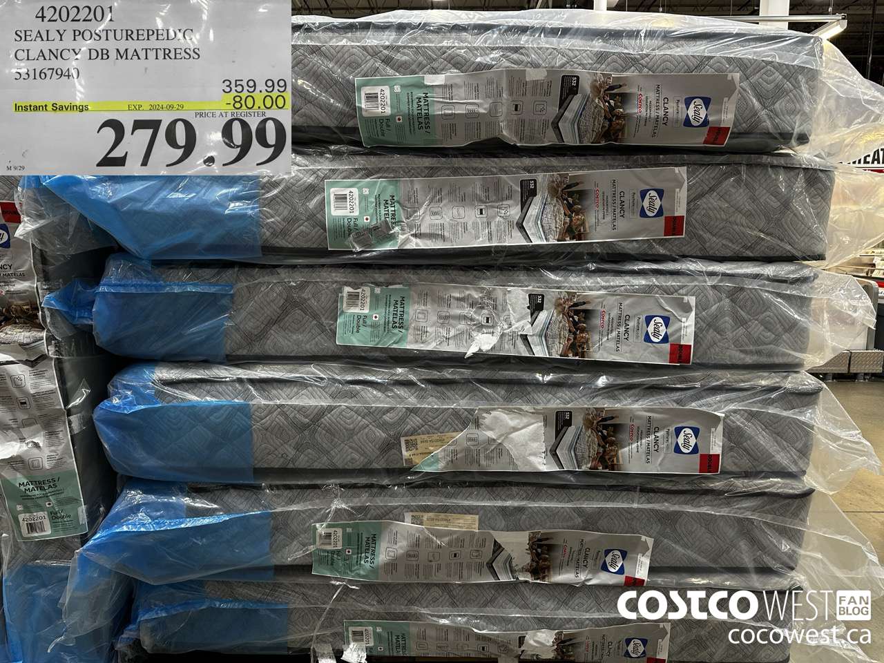 4202201 SEALY POSTUREPEDIC CLANCY DB MATTRESS 53167940 ($80.00 INSTANT SAVINGS EXPIRES ON 2024-09-29) $279.99