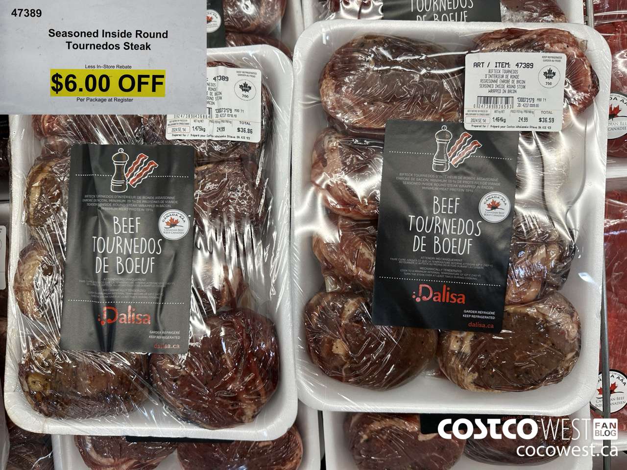 47389 SEASONED INSIDE ROUND TOURNEDOS STEAK ($6.00 INSTANT SAVINGS)