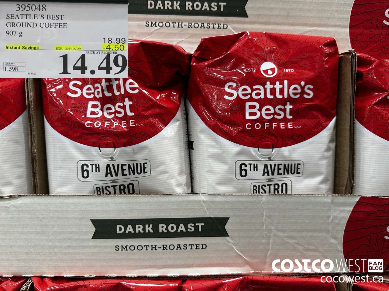 395048 SEATTLE'S BEST GROUND COFFEE 907 G ($4.50 INSTANT SAVINGS EXPIRES ON 2024-09-29) $14.49