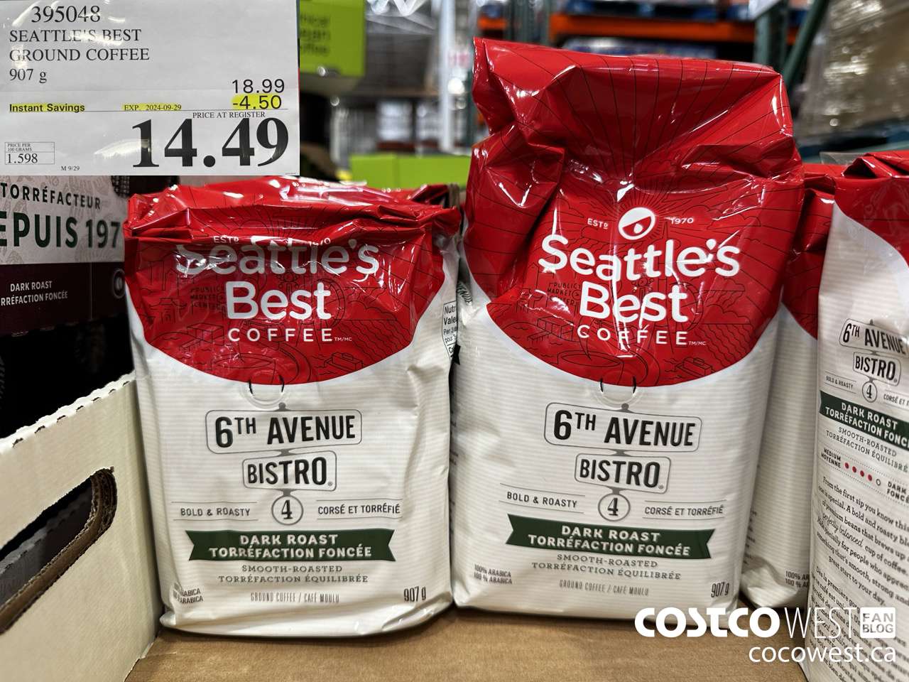 395048 SEATTLE'S BEST GROUND COFFEE 907 G ($4.50 INSTANT SAVINGS EXPIRES ON 2024-09-29) $14.49