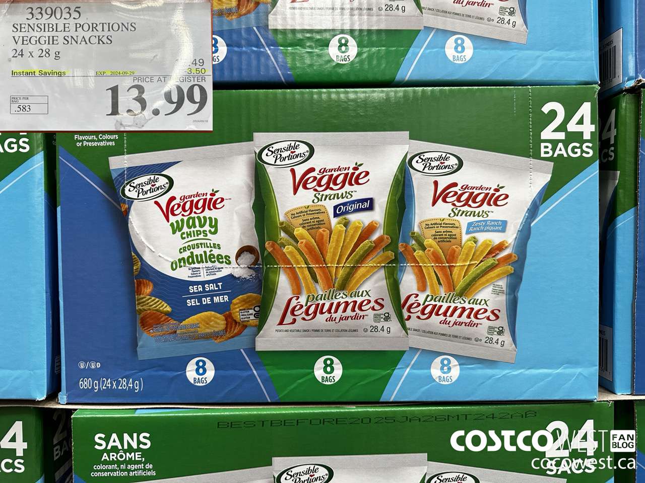 339035 SENSIBLE PORTIONS VEGGIE SNACKS 24 x 28 g ($3.50 INSTANT SAVINGS EXPIRES ON 2024-09-29) $13.99