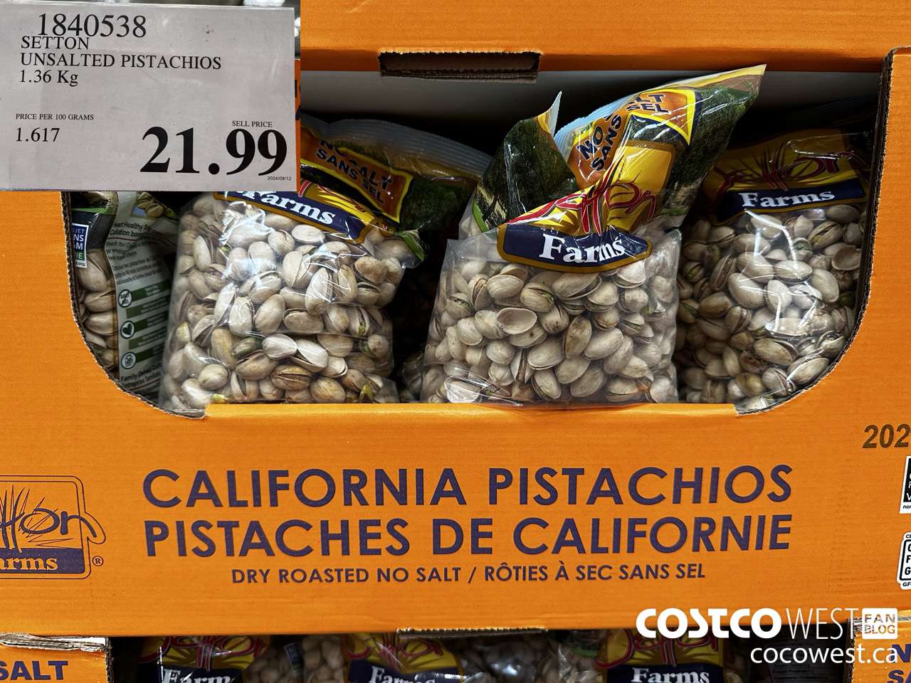 1840538 SETTON UNSALTED PISTACHIOS 1.36KG $21.99