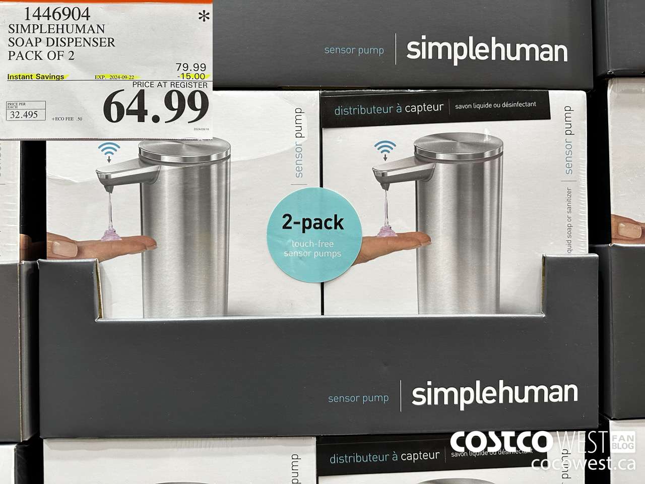 1446904 SIMPLEHUMAN SOAP DISPENSER PACK OF 2 ($15.00 INSTANT SAVINGS EXPIRES ON 2024-09-22) $64.99