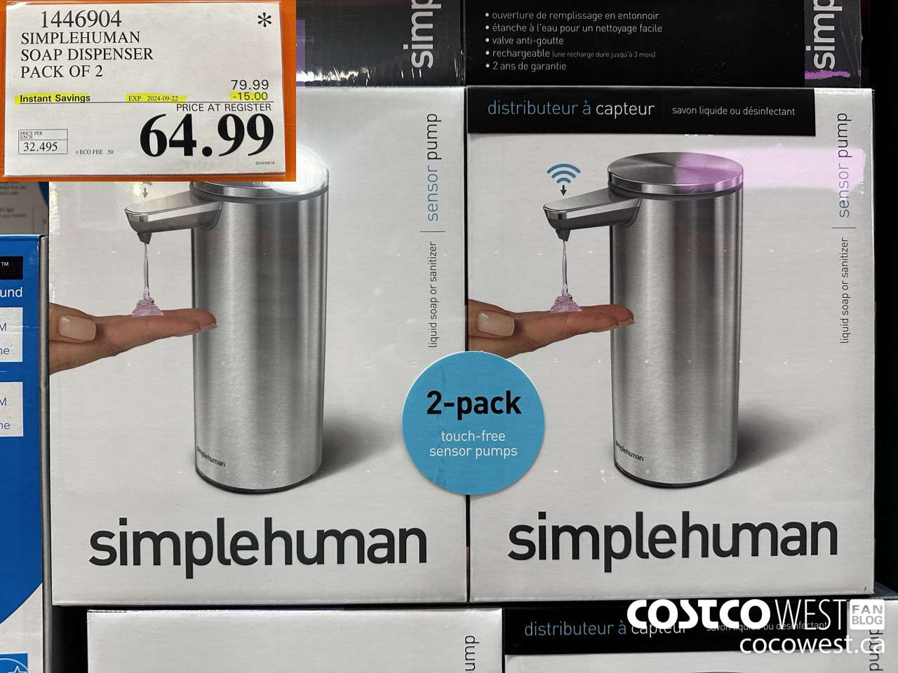 1446904 SIMPLEHUMAN SOAP DISPENSER PACK OF 2 ($15.00 INSTANT SAVINGS EXPIRES ON 2024-09-22) $64.99