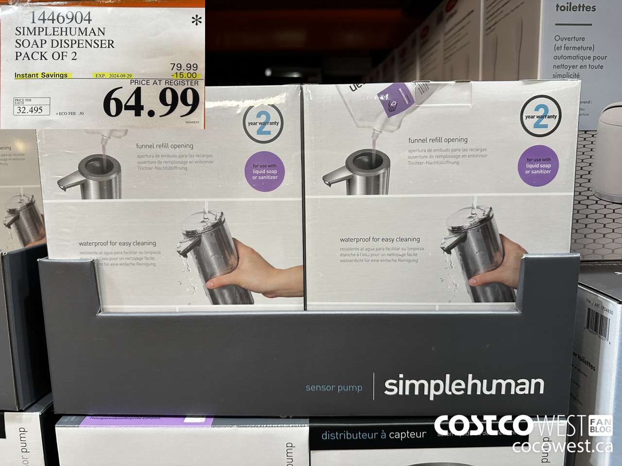 1446904 SIMPLEHUMAN SOAP DISPENSER PACK OF 2 ($15.00 INSTANT SAVINGS EXPIRES ON 2024-09-29) $64.99