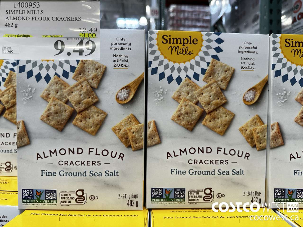 1400953 SIMPLE MILLS ALMOND FLOUR CRACKERS 482 g ($3.00 INSTANT SAVINGS EXPIRES ON 2024-10-27) $9.49