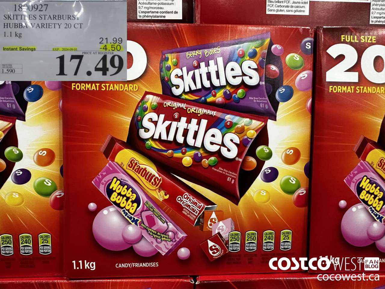 1800927 SKITTLES STARBURST HUBBA VARIETY 20 CT 1.1KG ($4.50 INSTANT SAVINGS EXPIRES ON 2024-09-01) $17.49