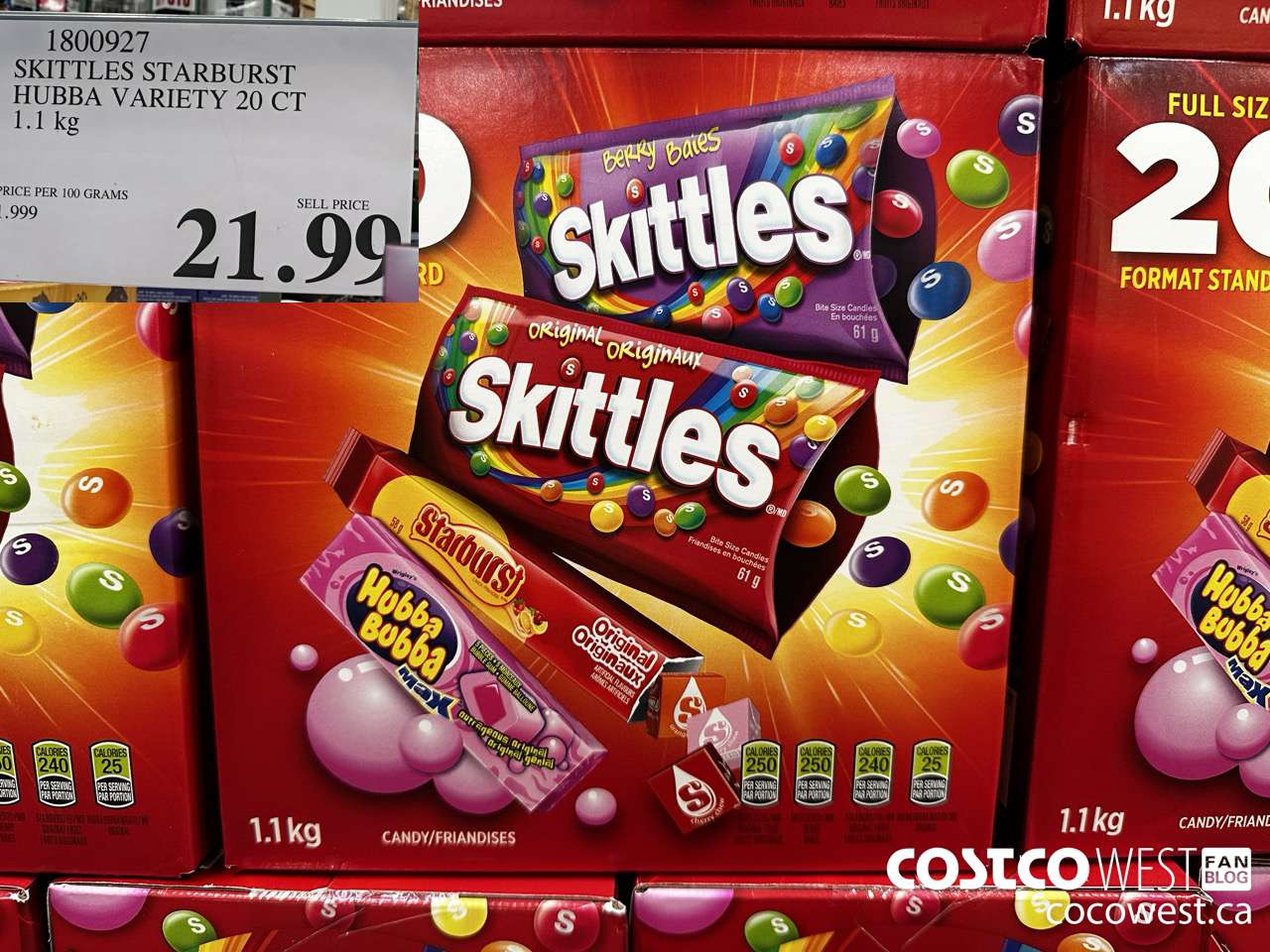 1800927 SKITTLES STARBURST HUBBA VARIETY 20 CT 1.1KG $21.99