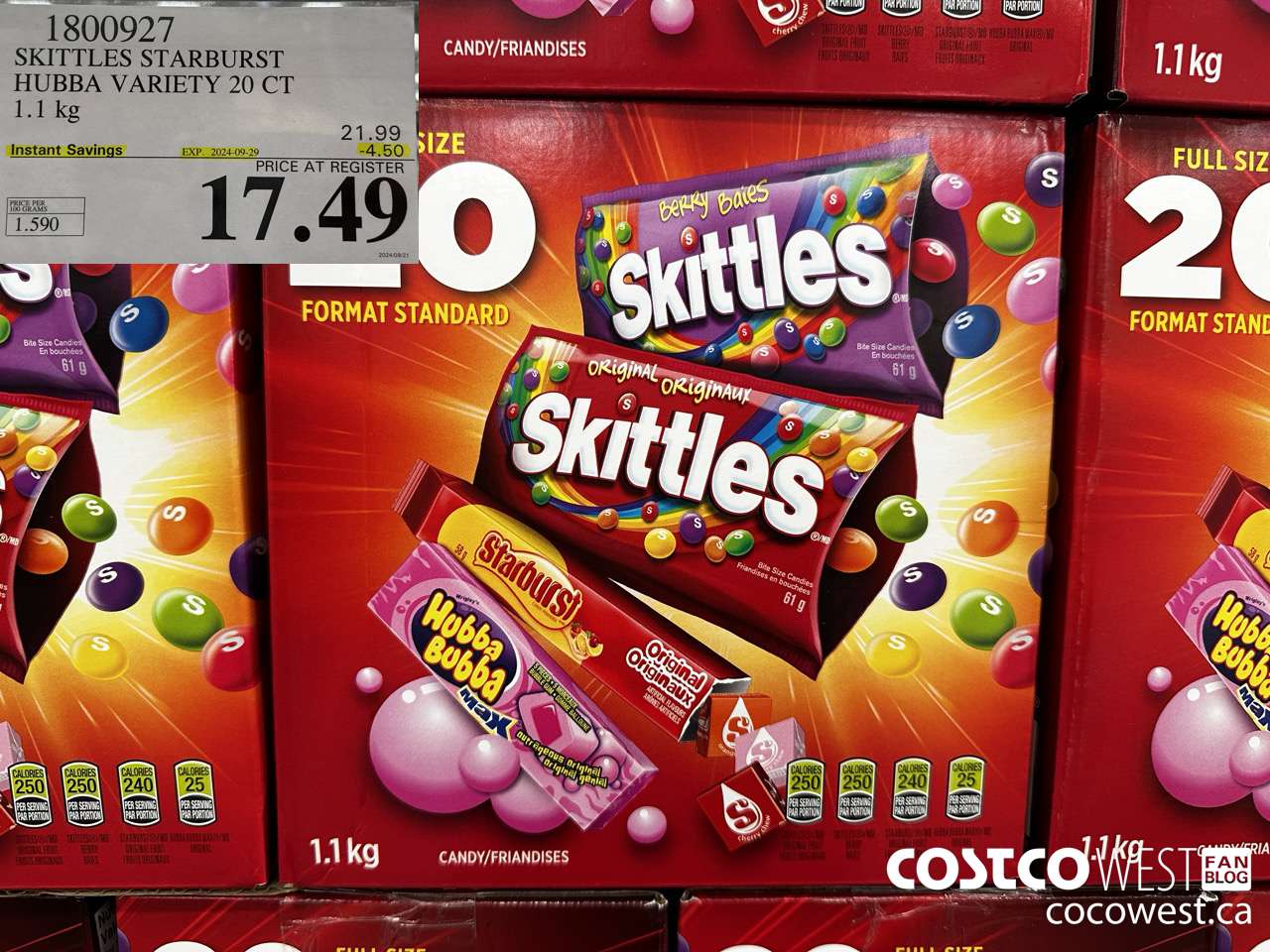 1800927 SKITTLES STARBURST HUBBA VARIETY 20 CT 1.1KG ($4.50 INSTANT SAVINGS EXPIRES ON 2024-09-29) $17.49
