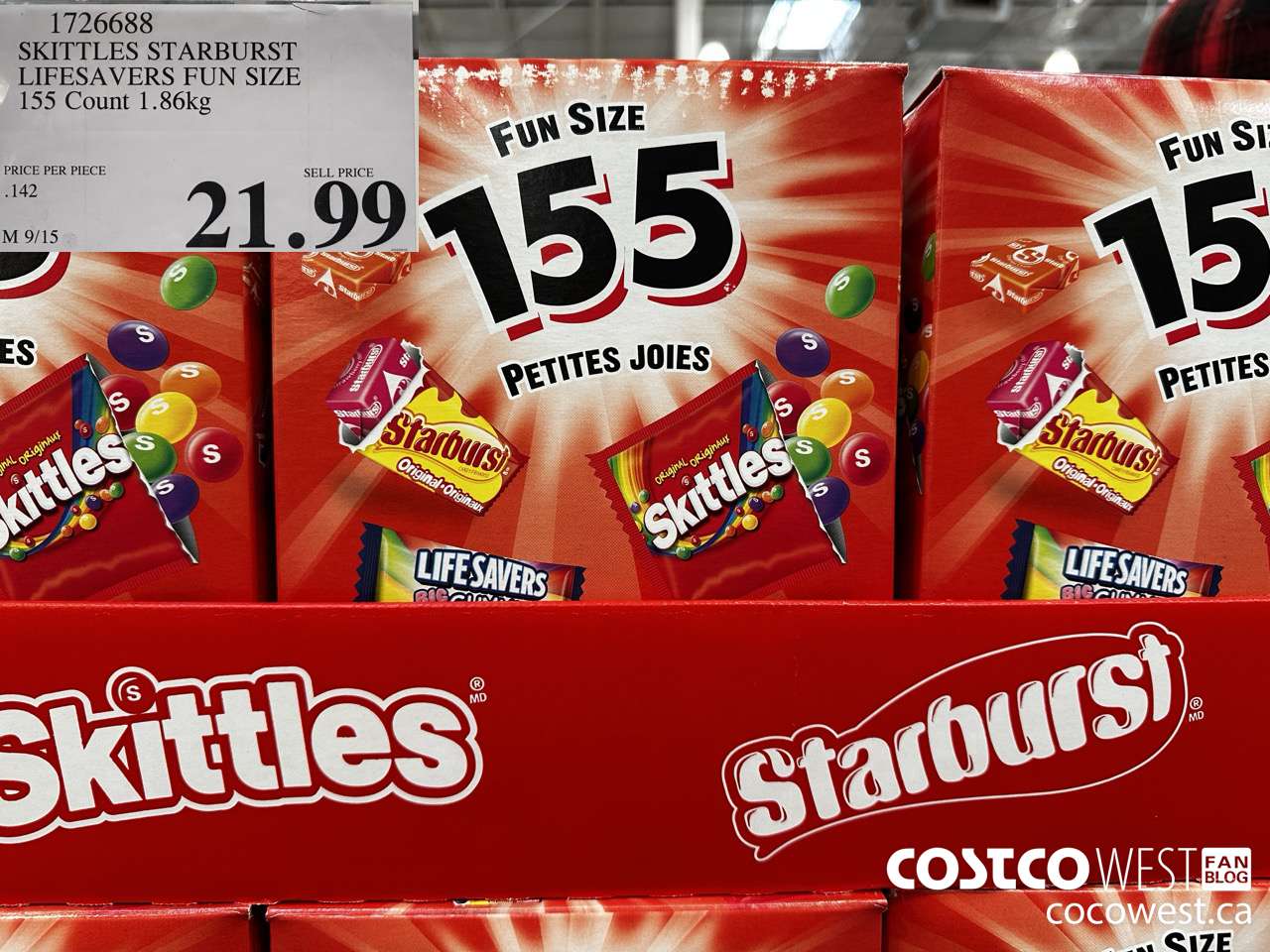 1726688 SKITTLES STARBURST LIFESAVERS FUN SIZE 155 COUNT 1.86KG $21.99