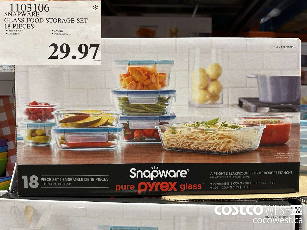 1103106 SNAPWARE PYREX 18-PIECE GLASS FOOD STORAGE SET $29.97