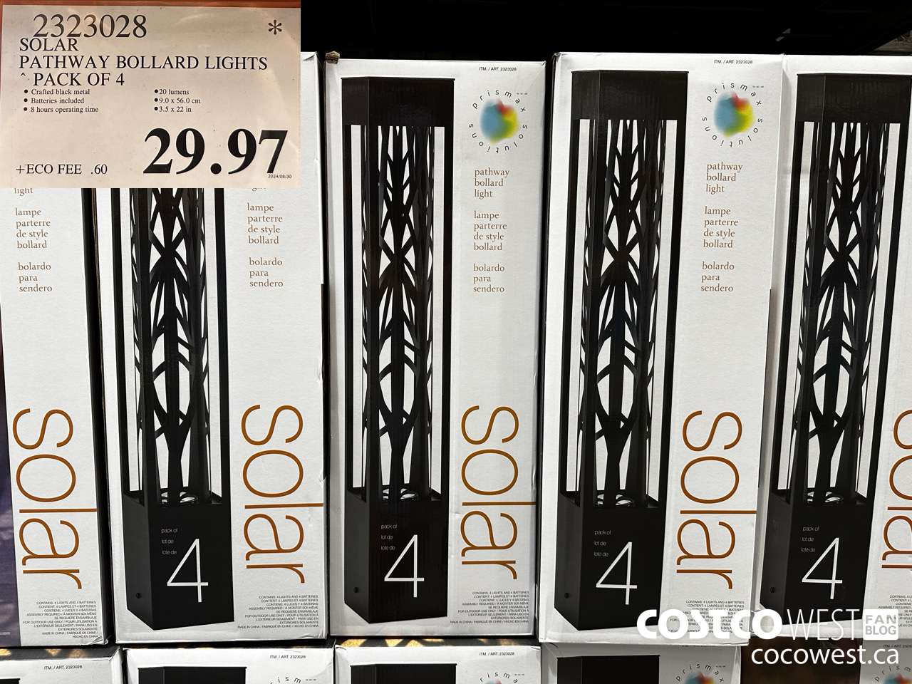 2323028 SOLAR PATHWAY BOLLARD LIGHTS PACK OF 4 $29.97