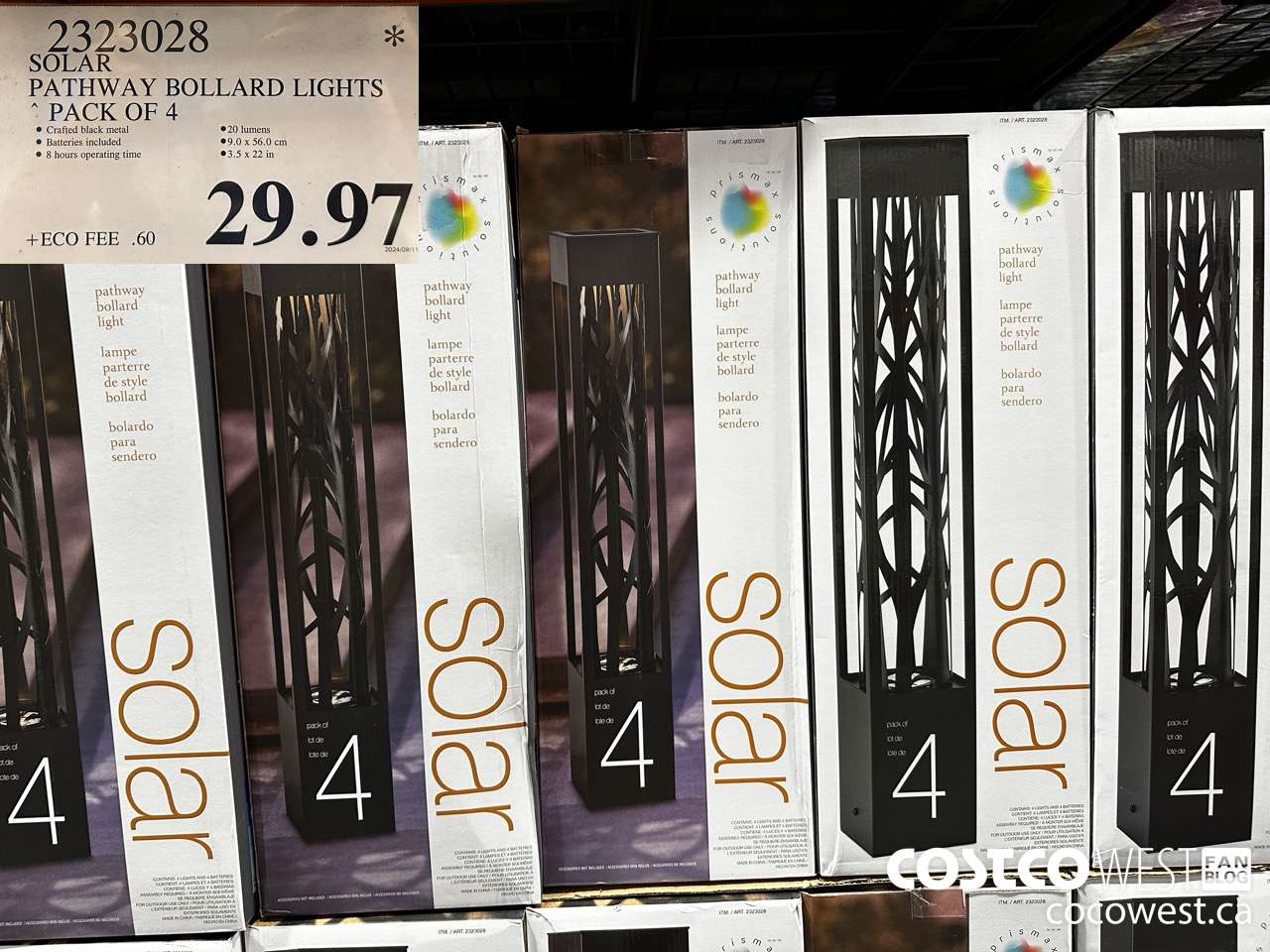 2323028 SOLAR PATHWAY BOLLARD LIGHTS PACK OF 4 $29.97