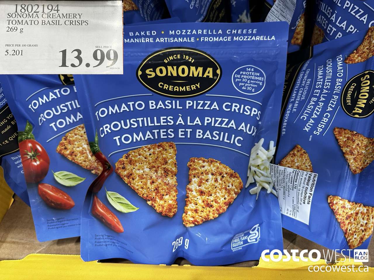 1802194 SONOMA CREAMERY TOMATO BASIL CRISPS 269G $13.99