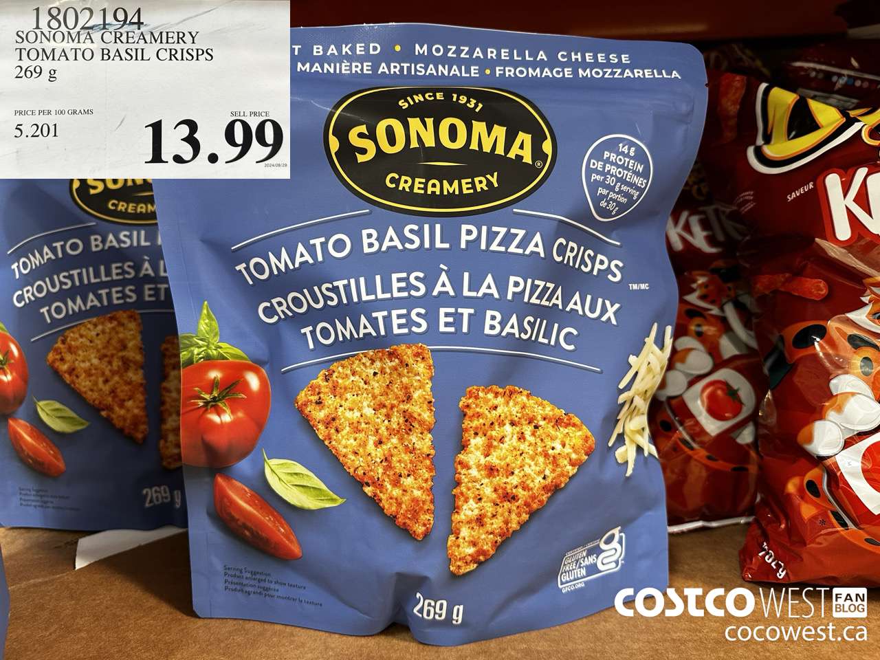 1802194 SONOMA CREAMERY TOMATO BASIL CRISPS 269G $13.99