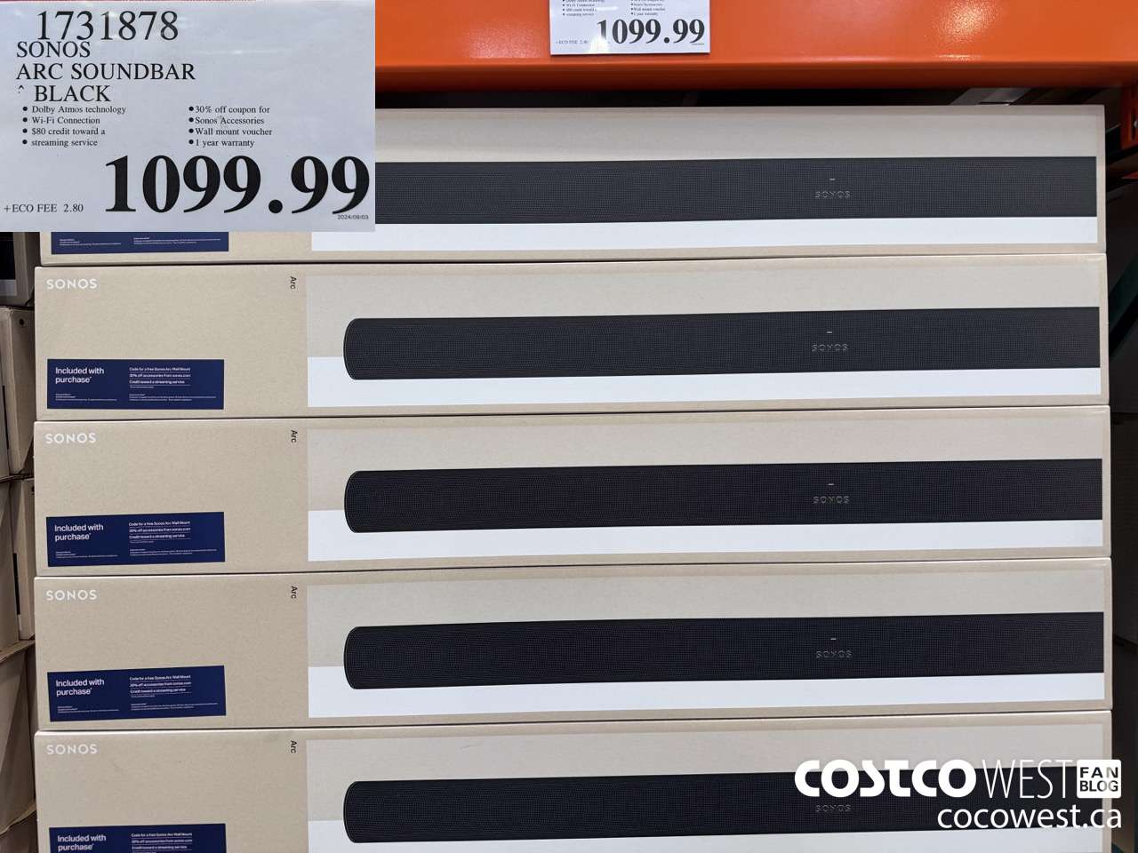 1731878 SONOS ARC SOUNDBAR W/DOLBY ATMOS $1099.99