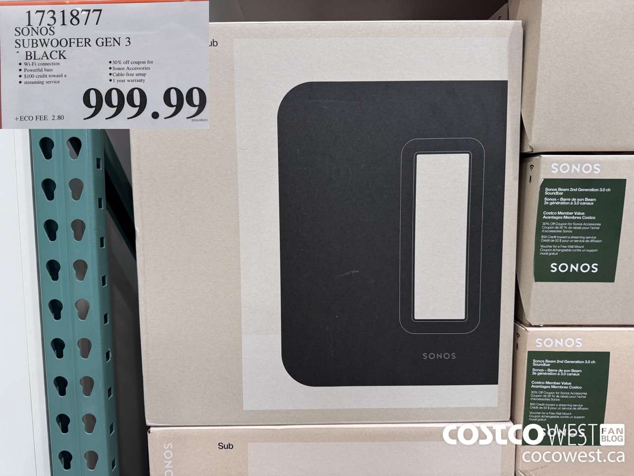 1731877 SONOS SUB (GEN 3) WIRELESS SUBWOOFER $999.99