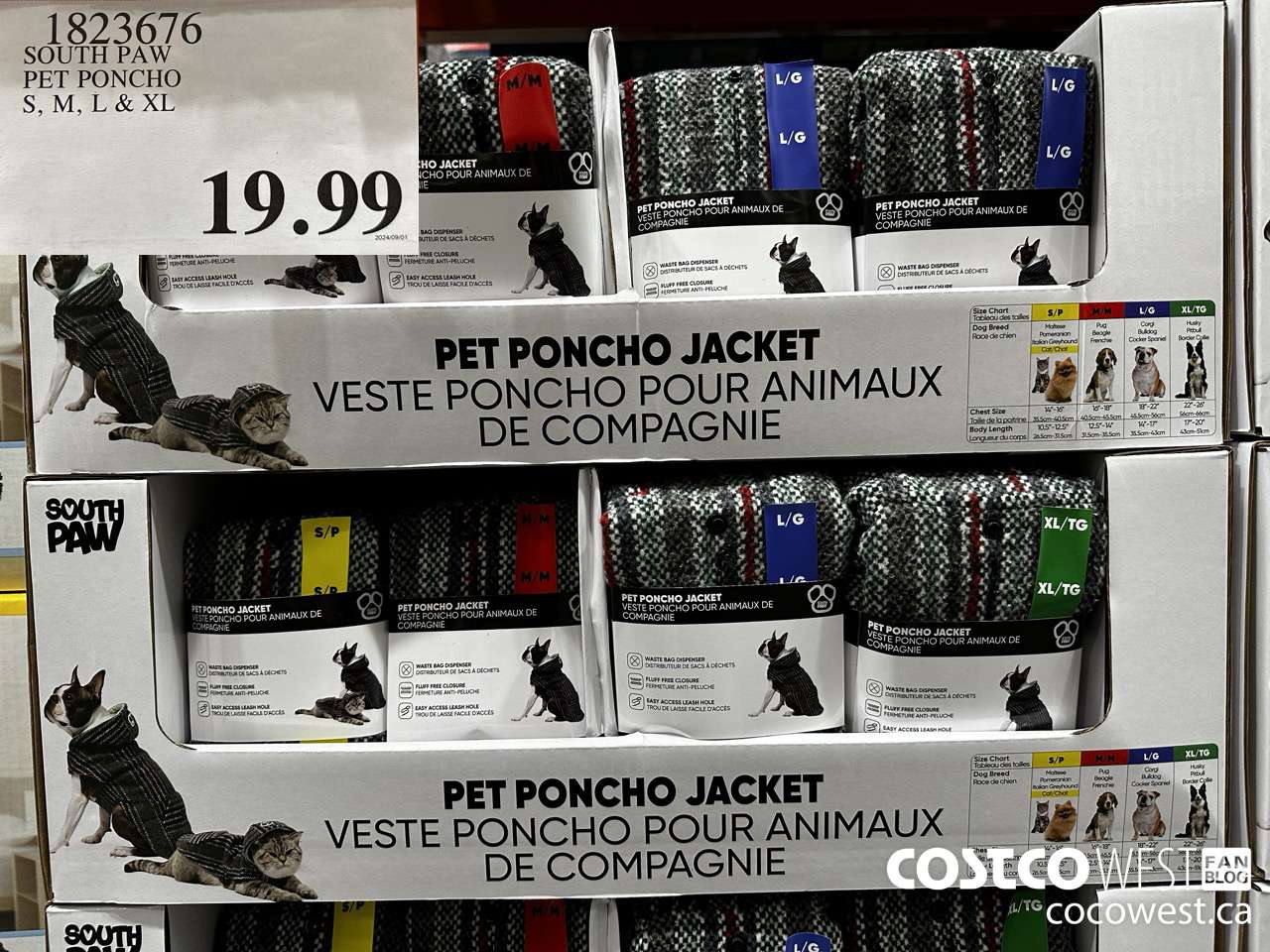 1823676 SOUTH PAW PET PONCHO S, M, L & XL $19.99