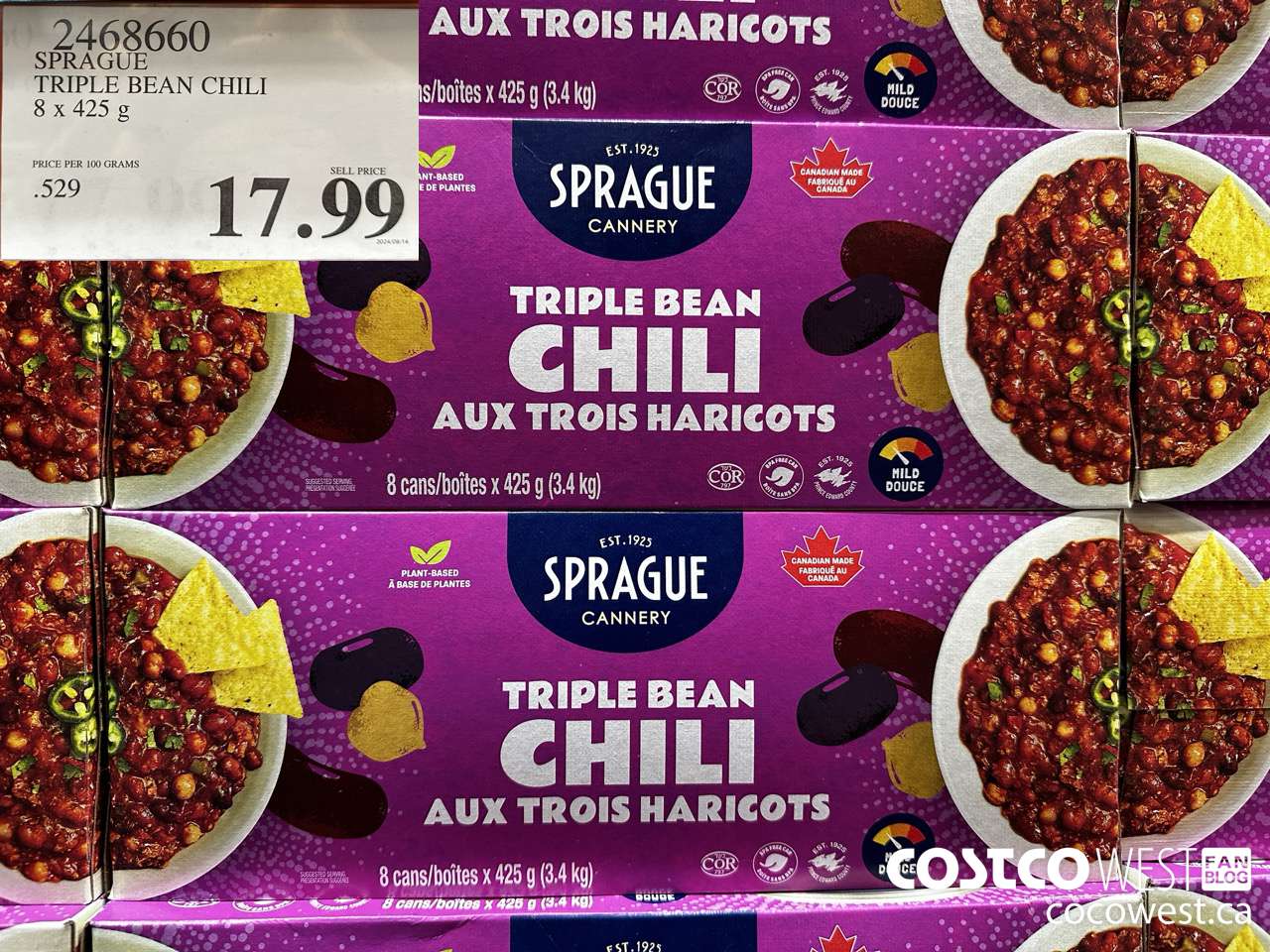 2468660 SPRAGUE TRIPLE BEAN CHILI 8 X 425G $17.99