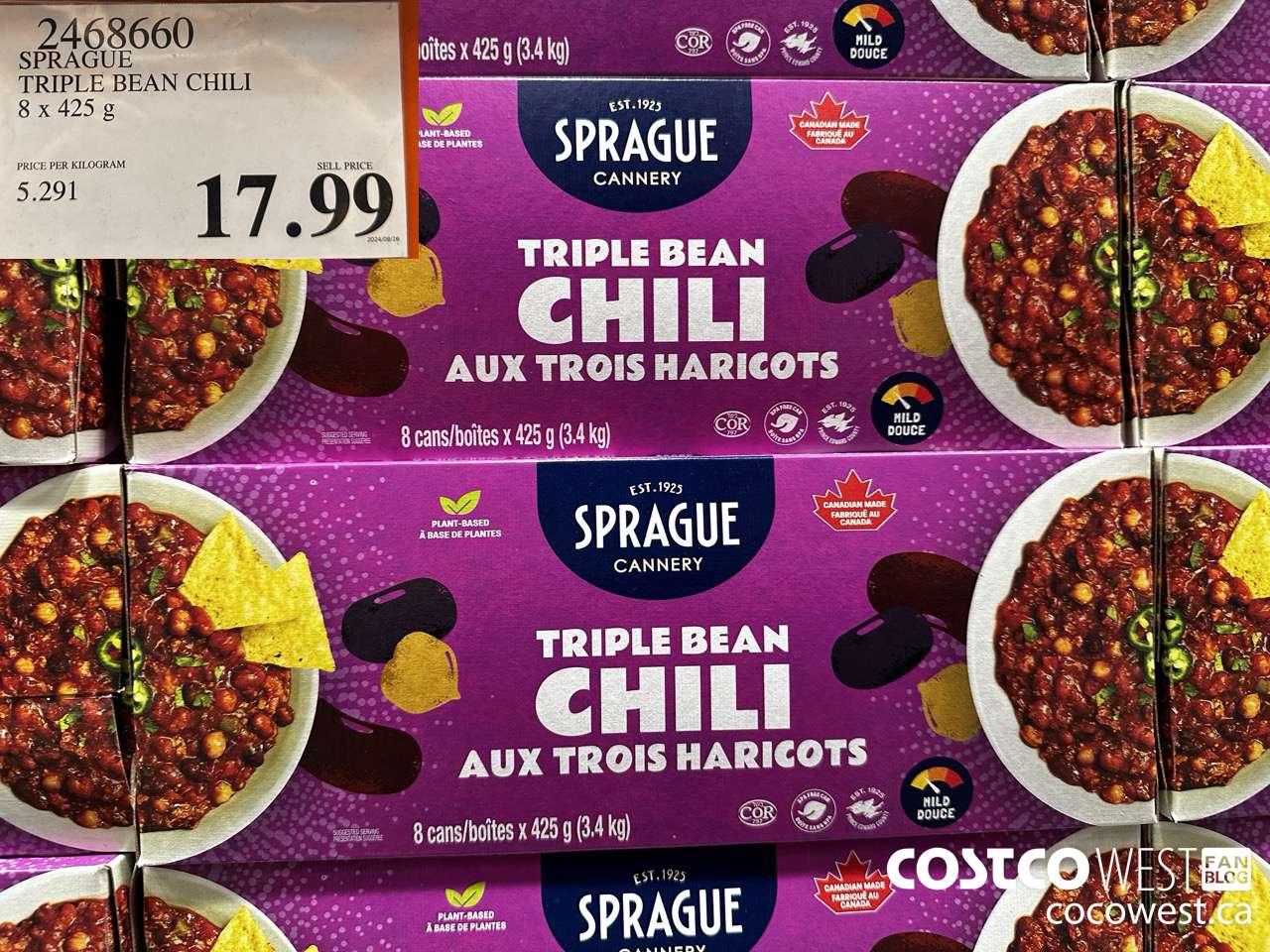 2468660 SPRAGUE TRIPLE BEAN CHILI 8 X 425G $17.99