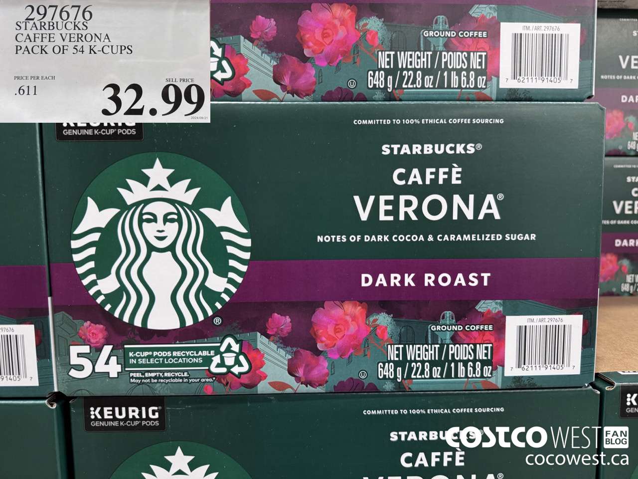 297676 STARBUCKS CAFFE VERONA K-CUPS 54 COUNT $32.99