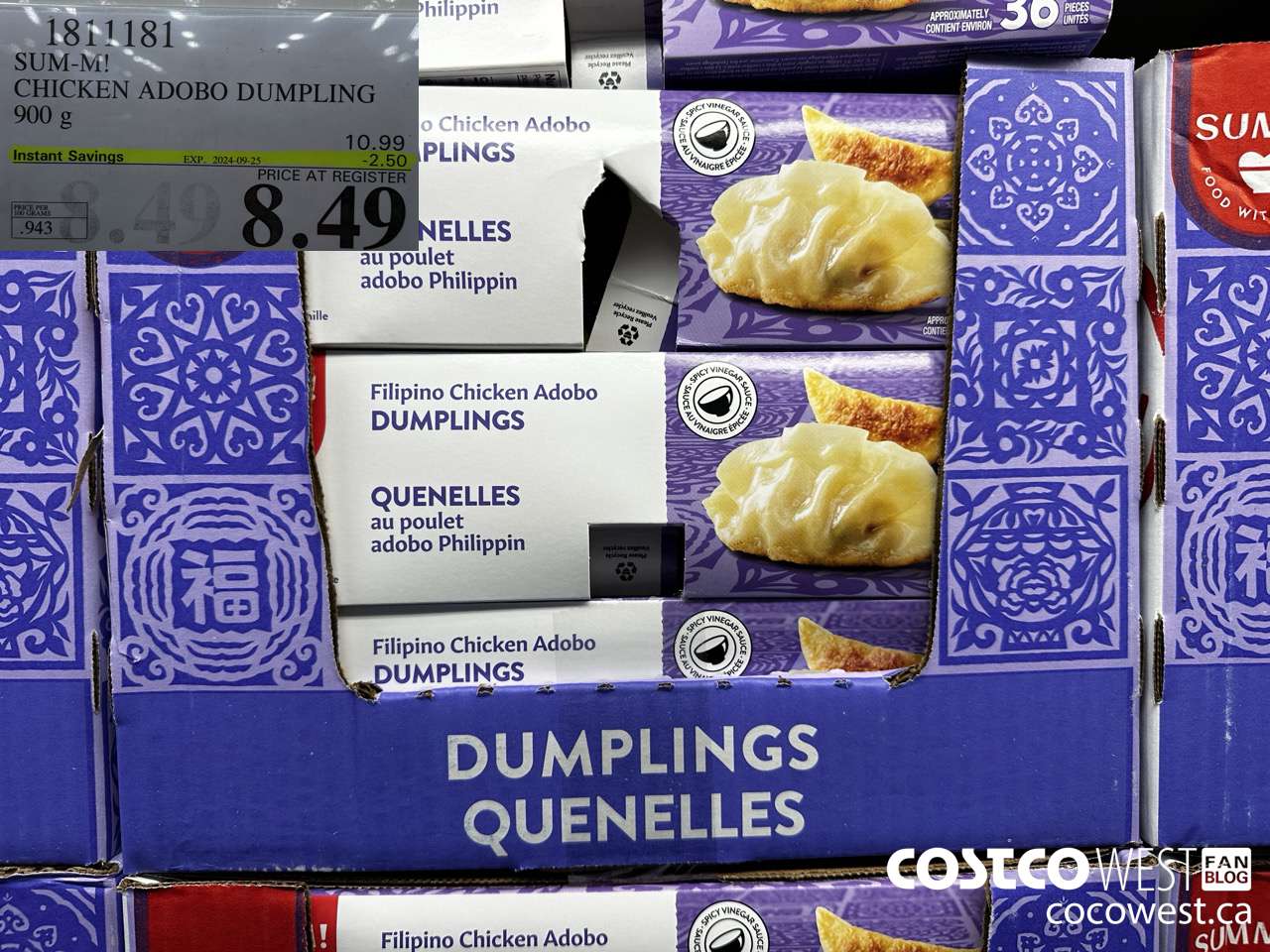 1811181 SUM-M! CHICKEN ADOBO DUMPLING 900G ($2.50 INSTANT SAVINGS EXPIRES ON 2024-09-25) $8.49