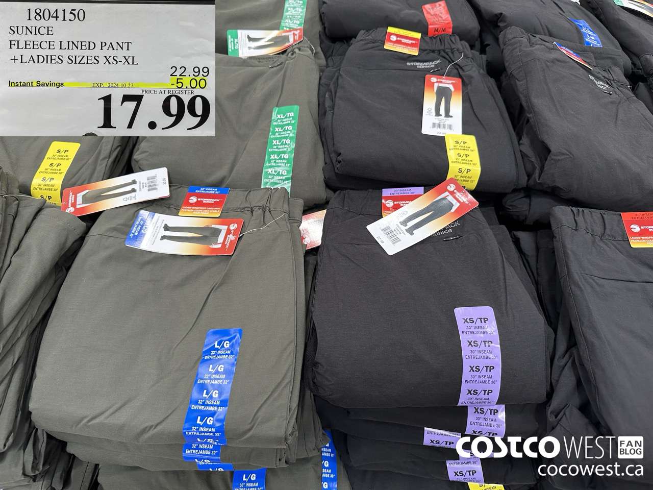 1804150 SUNICE FLEECE LINED PANT LADIES SIZES XS-XL ($5.00 INSTANT SAVINGS EXPIRES ON 2024-10-27) $17.99