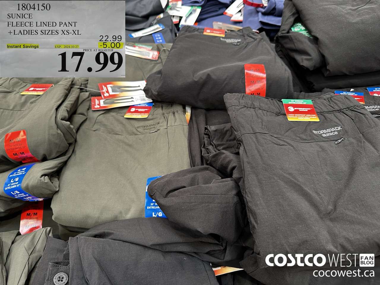 1804150 SUNICE FLEECE LINED PANT LADIES SIZES XS-XL ($5.00 INSTANT SAVINGS EXPIRES ON 2024-10-27) $17.99