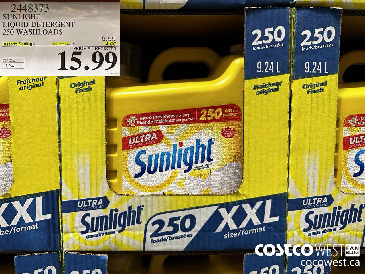2448373 SUNLIGHT LIQUID DETERGENT 250 WASHLOADS ($4.00 INSTANT SAVINGS EXPIRES ON 2024-09-15) $15.99