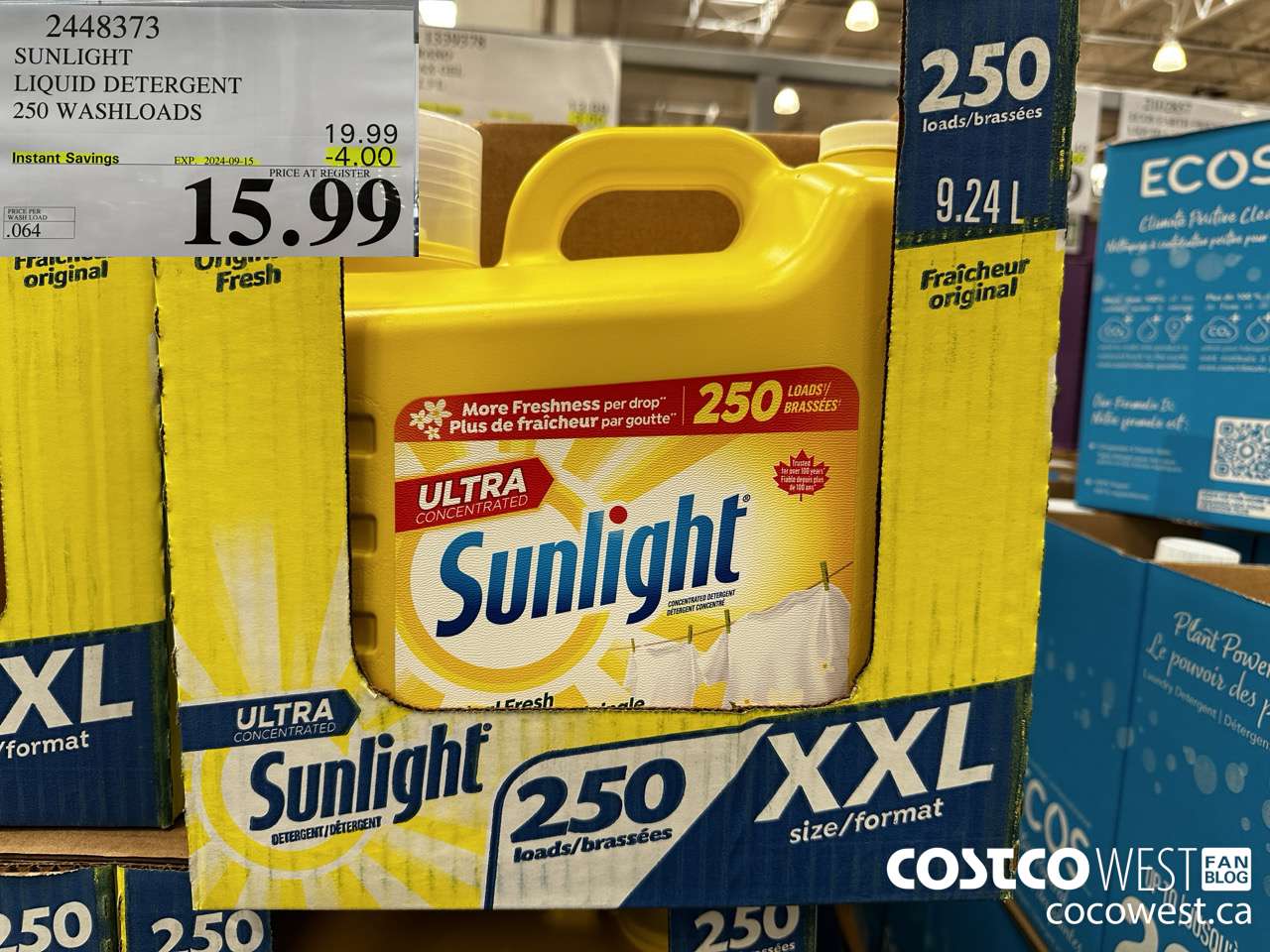 2448373 SUNLIGHT LIQUID DETERGENT 250 WASHLOADS ($4.00 INSTANT SAVINGS EXPIRES ON 2024-09-15) $15.99