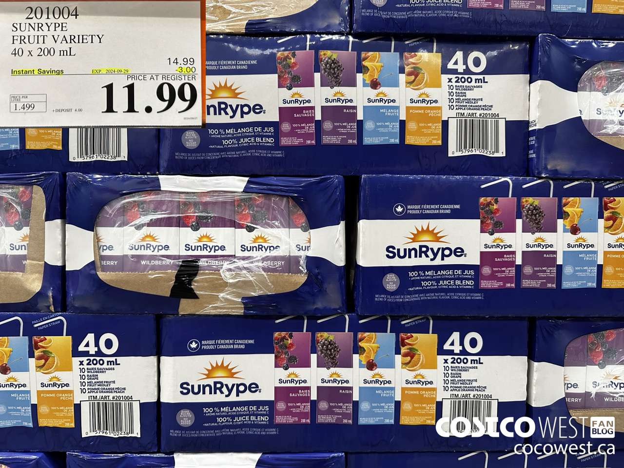 201004 SUNRYPE FRUIT VARIETY 40 X 200 ML ($3.00 INSTANT SAVINGS EXPIRES ON 2024-09-29) $11.99