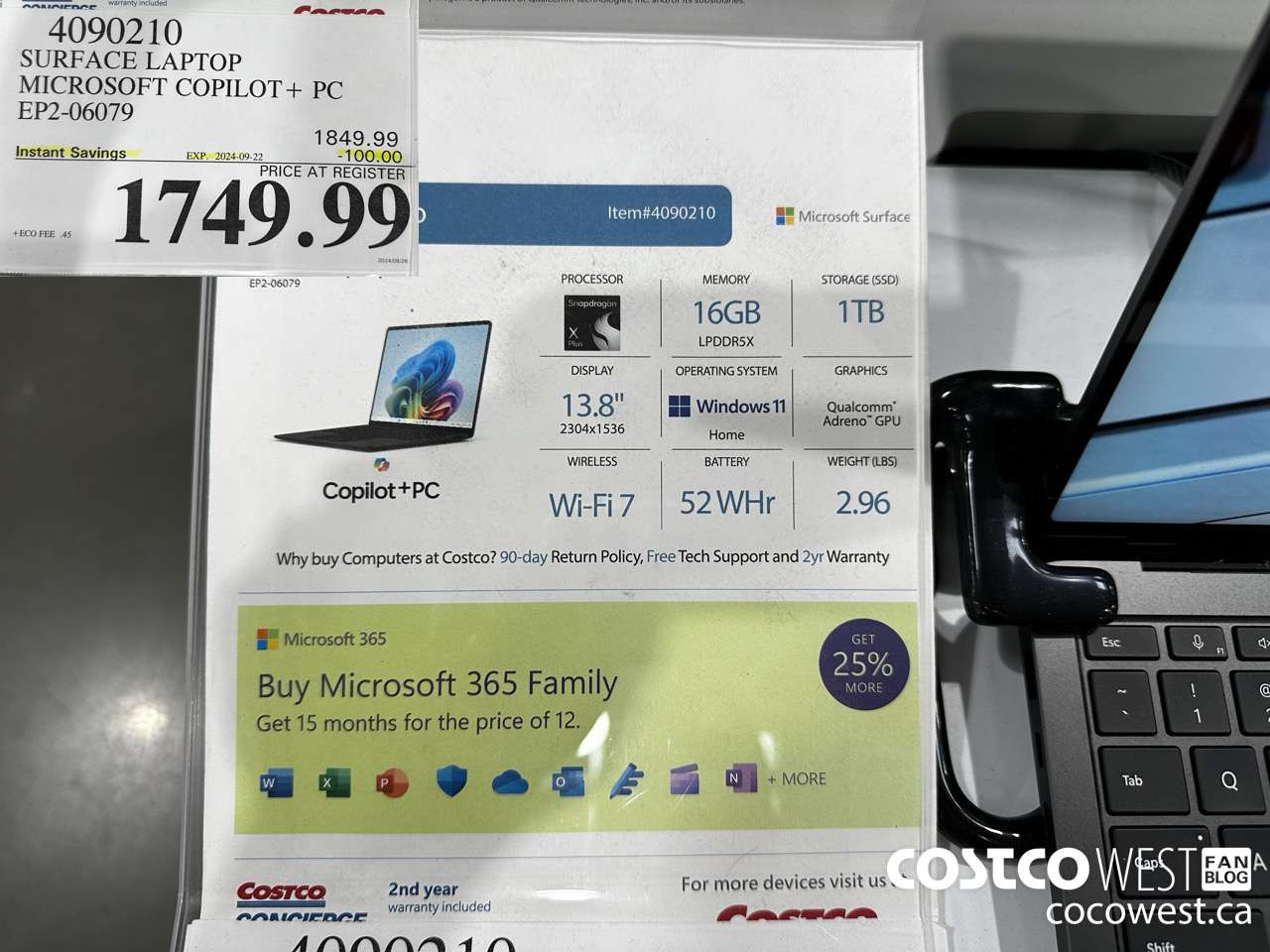 4090210 SURFACE LAPTOP MICROSOFT COPILOT + PC EP2-06079 ($100.00 INSTANT SAVINGS EXPIRES ON 2024-09-22) $1749.99