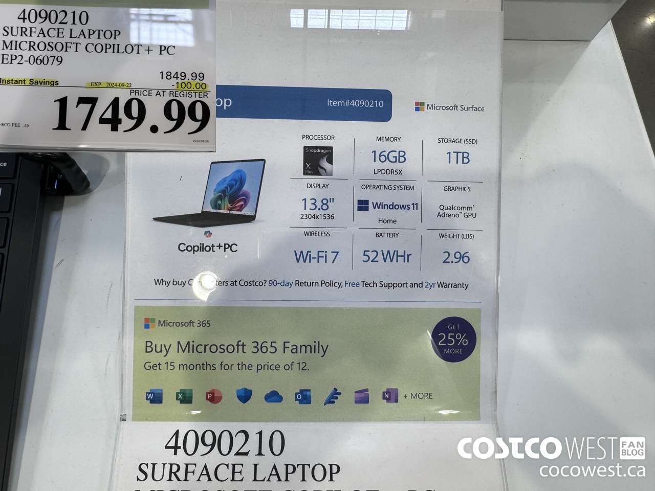 4090210 SURFACE LAPTOP MICROSOFT COPILOT + PC EP2-06079 ($100.00 INSTANT SAVINGS EXPIRES ON 2024-09-22) $1749.99