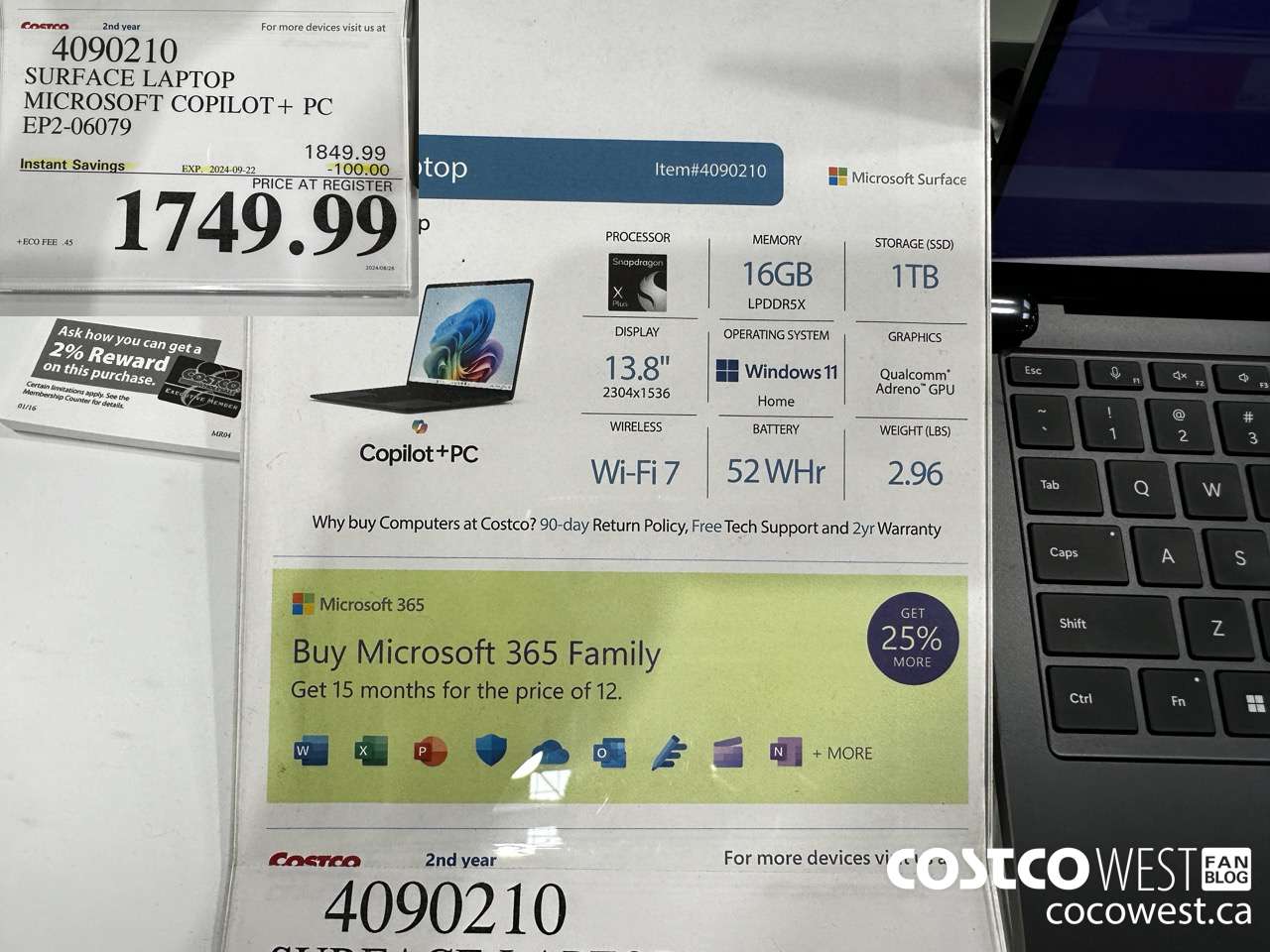 4090210 SURFACE LAPTOP MICROSOFT COPILOT + PC EP2-06079 ($100.00 INSTANT SAVINGS EXPIRES ON 2024-09-22) $1749.99