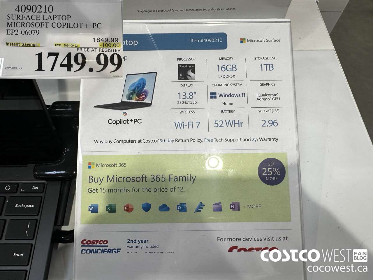 4090210 SURFACE LAPTOP MICROSOFT COPILOT + PC EP2-06079 ($100.00 INSTANT SAVINGS EXPIRES ON 2024-09-22) $1749.99