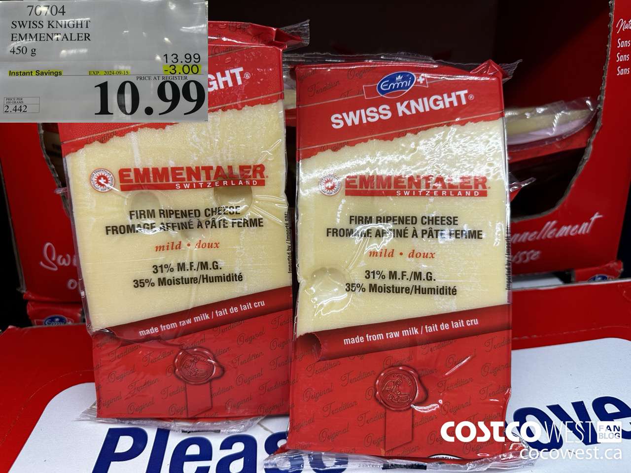 70704 SWISS KNIGHT EMMENTALER 450G ($3.00 INSTANT SAVINGS EXPIRES ON 2023-09-15) $10.99