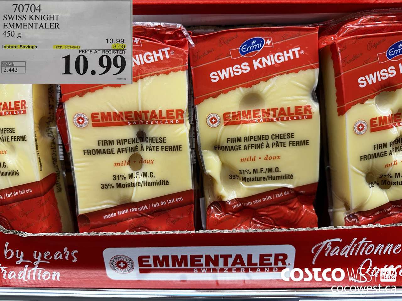 70704 SWISS KNIGHT EMMENTALER 450G ($3.00 INSTANT SAVINGS EXPIRES ON 2023-09-15) $10.99