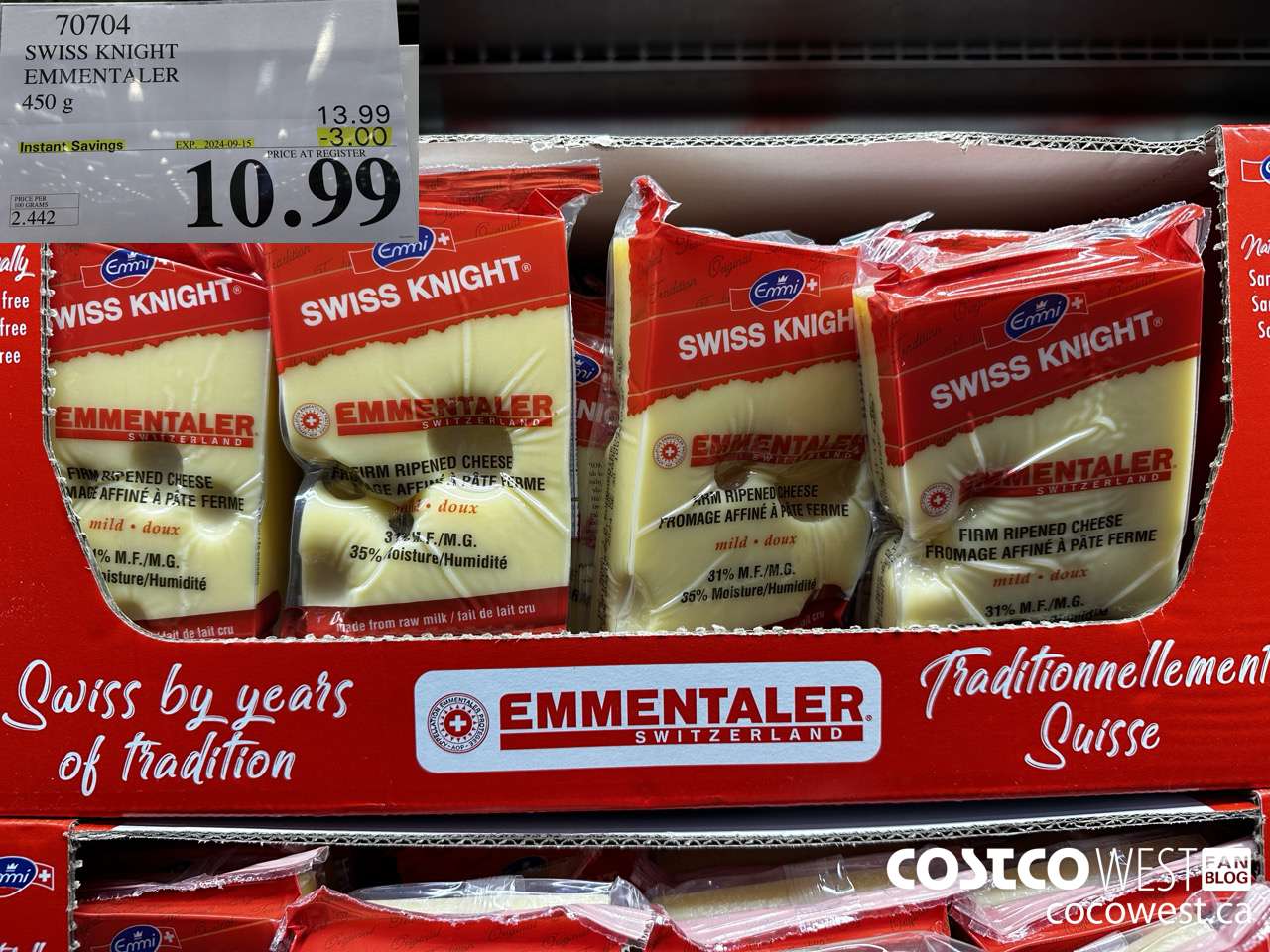 70704 SWISS KNIGHT EMMENTALER 450G ($3.00 INSTANT SAVINGS EXPIRES ON 2023-09-15) $10.99