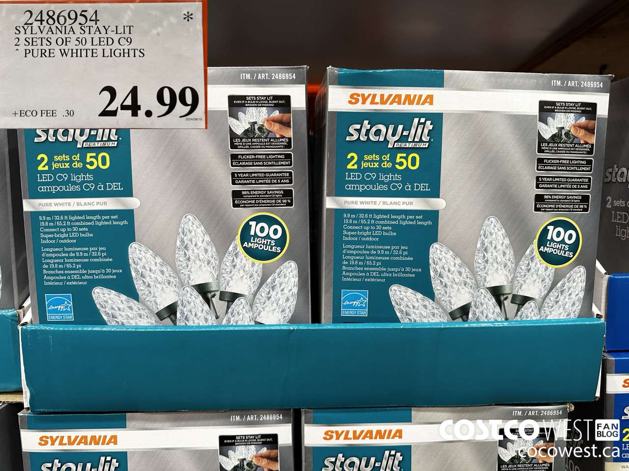 2486954 SYLVANIA STAY-LIT 2 SETS OF 50 LED C9 PURE WHITE $24.99