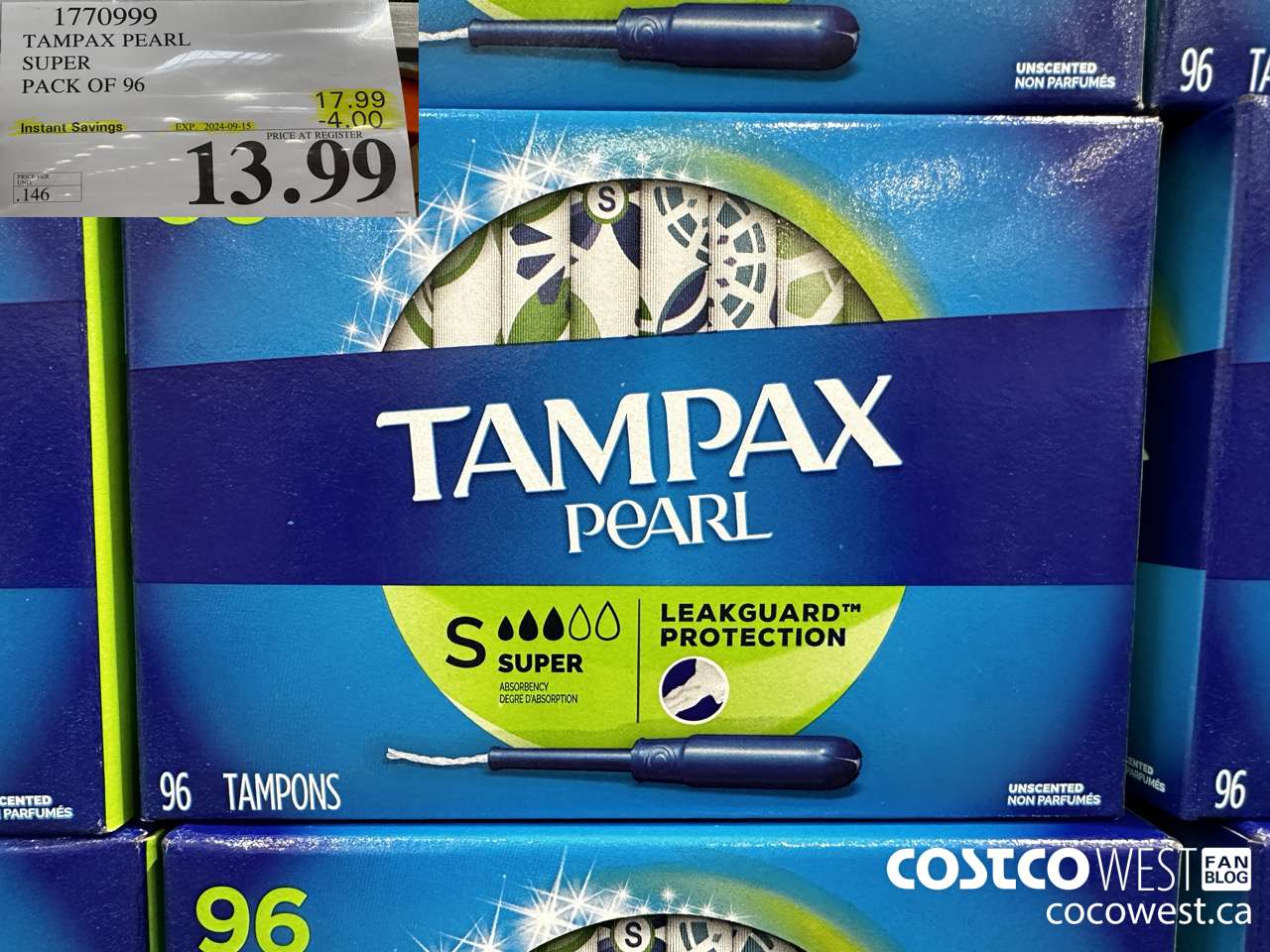 1770999 TAMPAX PEARL SUPER PACK OF 96 ($4.00 INSTANT SAVINGS EXPIRES ON 2024-09-15) $13.99