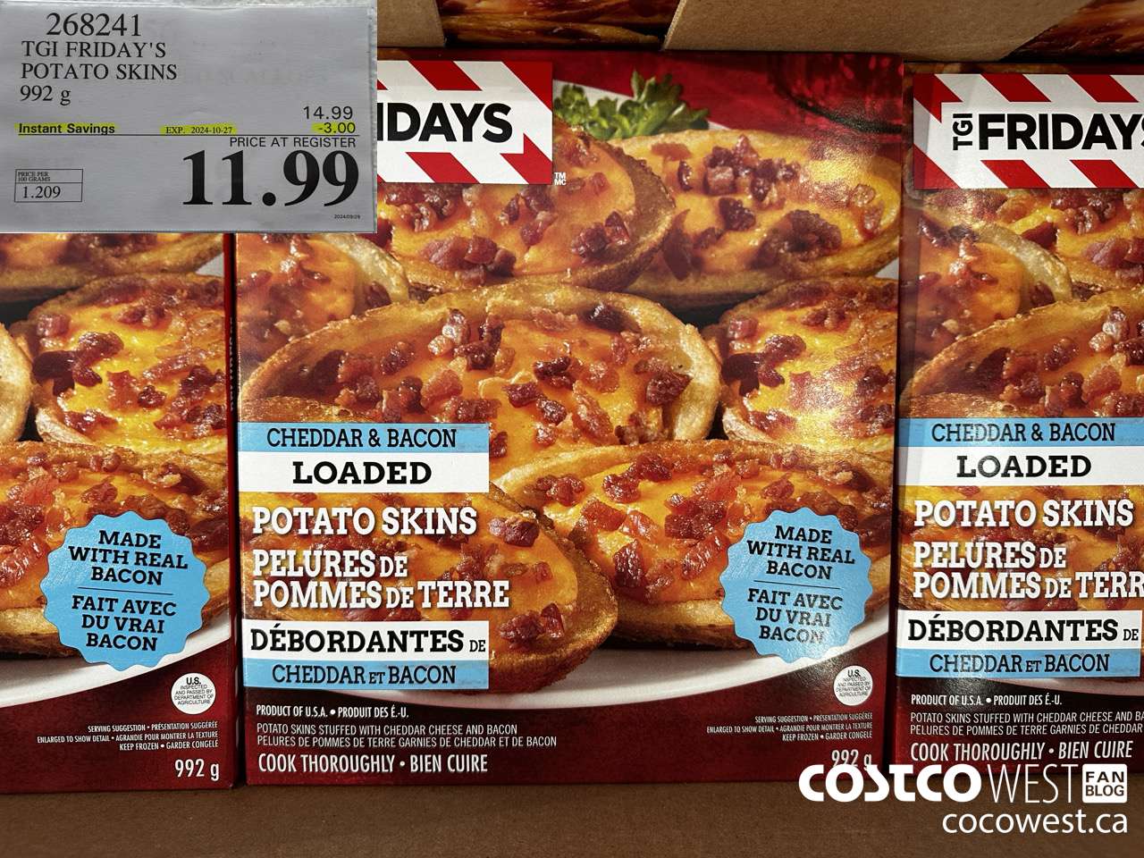 268241 TGI FRIDAY'S POTATO SKINS 992 G ($3.00 INSTANT SAVINGS EXPIRES ON 2024-10-27) $11.99