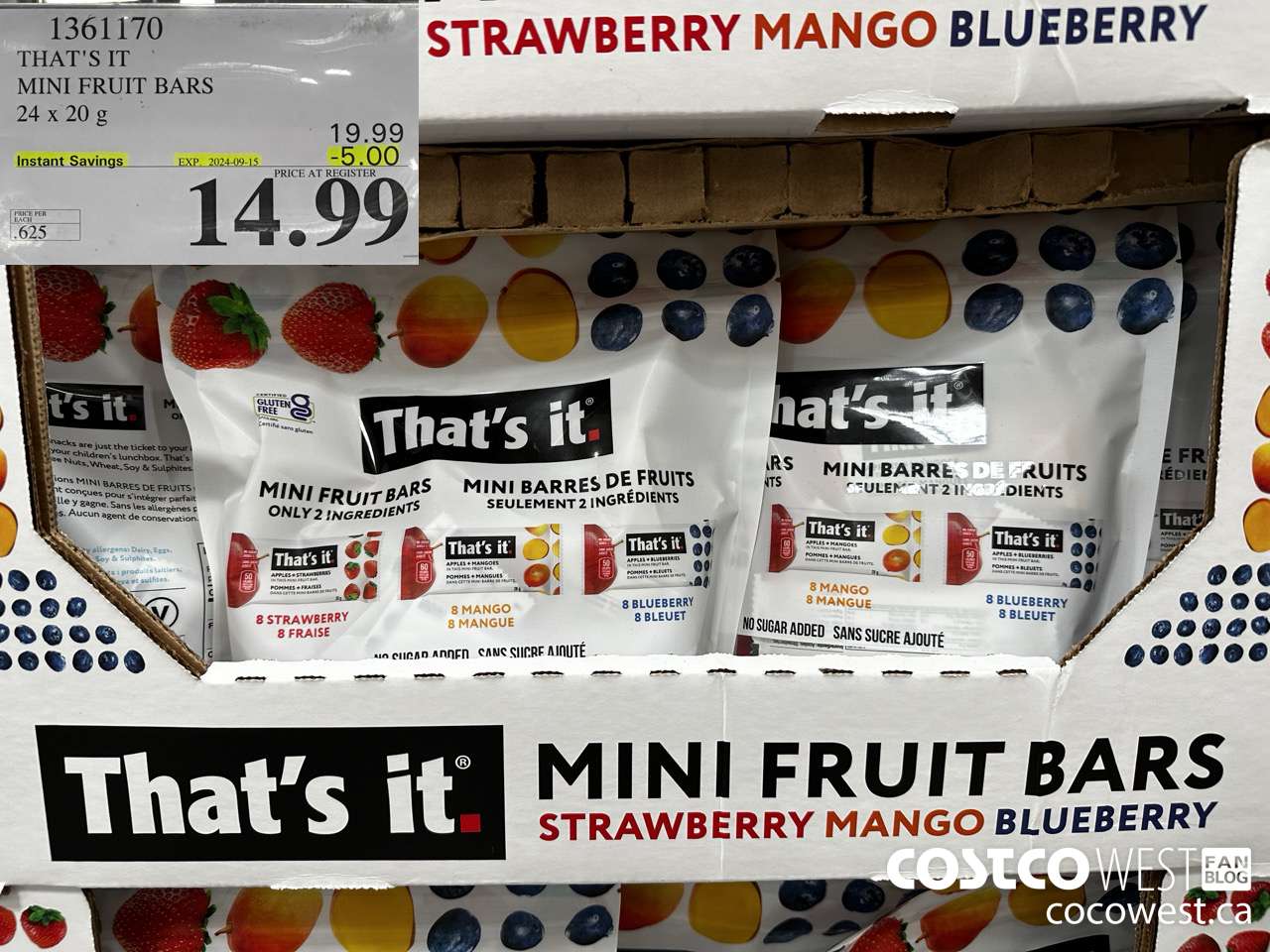 1361170 THAT'S IT MINI FRUIT BARS 24 x 20 g ($5.00 INSTANT SAVINGS EXPIRES ON 2024-09-15) $14.99