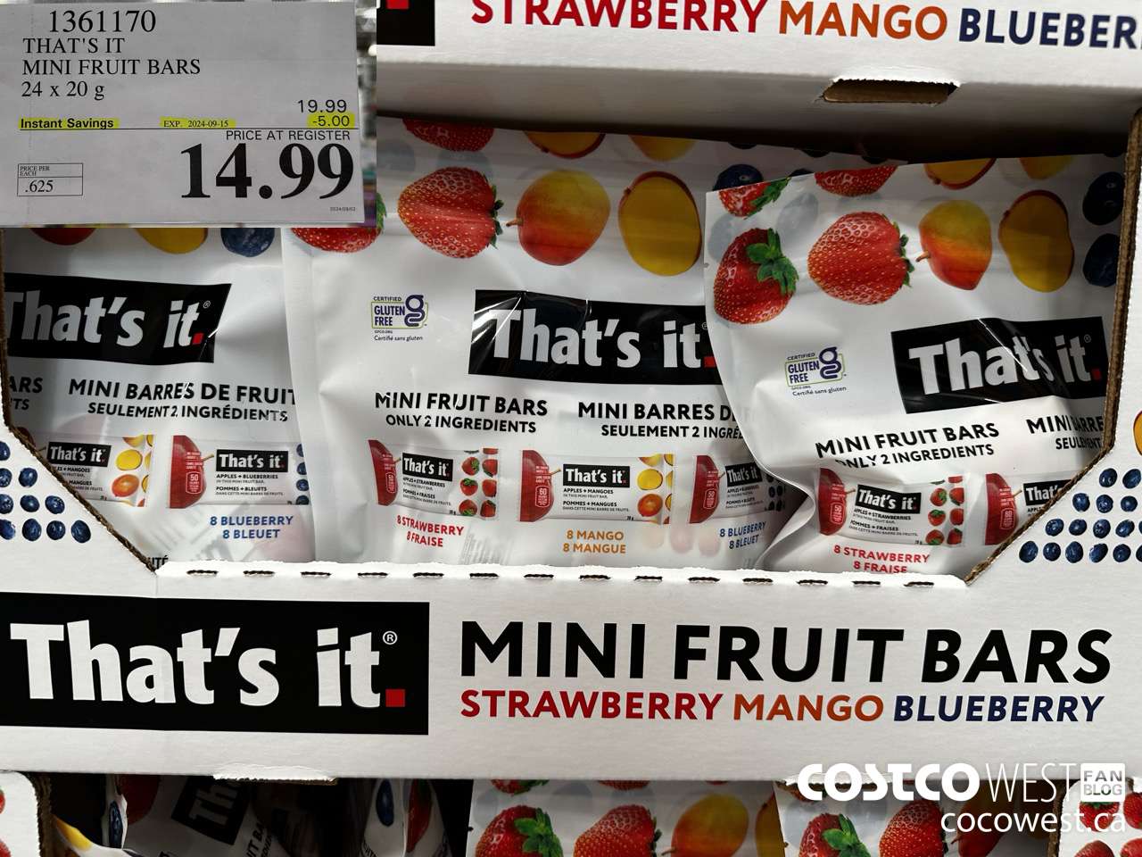 1361170 THAT'S IT MINI FRUIT BARS 24 x 20 g ($5.00 INSTANT SAVINGS EXPIRES ON 2024-09-15) $14.99