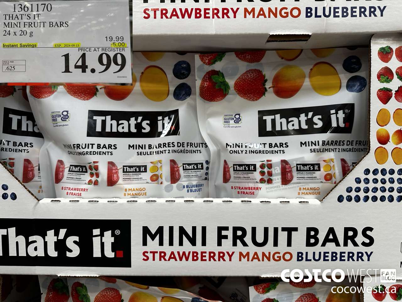 1361170 THAT'S IT MINI FRUIT BARS 24 x 20 g ($5.00 INSTANT SAVINGS EXPIRES ON 2024-09-15) $14.99