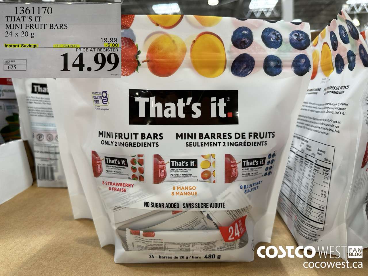 1361170 THAT'S IT MINI FRUIT BARS 24 x 20 g ($5.00 INSTANT SAVINGS EXPIRES ON 2024-09-15) $14.99