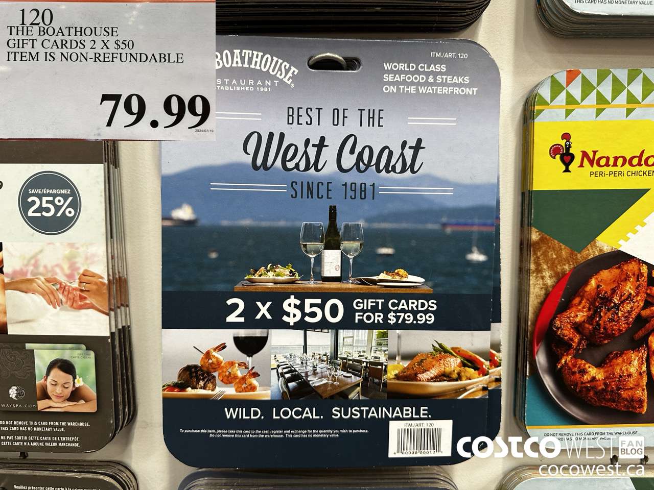 120 THE BOATHOUSE GIFT CARDS 2 X $50 $79.99