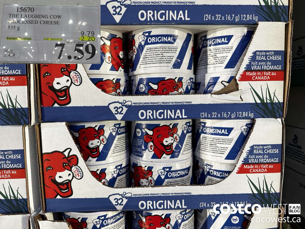 15670 THE LAUGHING COW PROCESSED CHEESE 535 g ($2.20 INSTANT SAVINGS EXPIRES ON 2024-09-29) $7.59